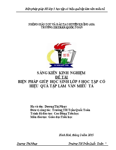 Sáng kiến kinh nghiệm Một số biện pháp giúp học sinh Lớp 5 học tập có hiệu quả Tập làm văn miêu tả