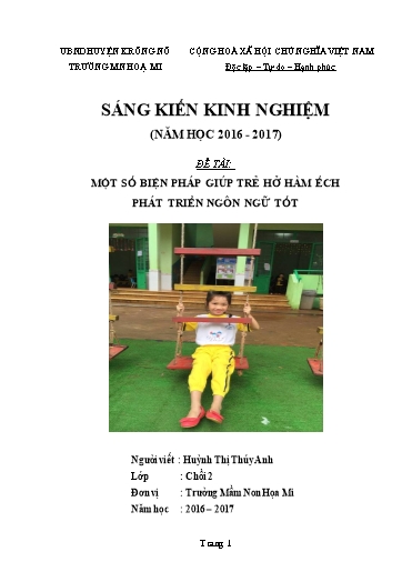 Sáng kiến kinh nghiệm Một số biện pháp giúp trẻ hở hàm ếch phát triển ngôn ngữ tốt