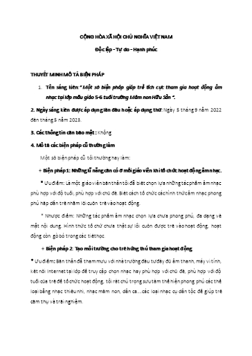 Sáng kiến kinh nghiệm Một số biện pháp giúp trẻ tích cực tham gia hoạt động âm nhạc tại lớp Mẫu giáo 5-6 tuổi trường Mầm non Hữu Sản