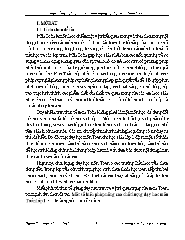 Sáng kiến kinh nghiệm Một số biện pháp nâng cao chất lượng dạy học môn Toán Lớp 1