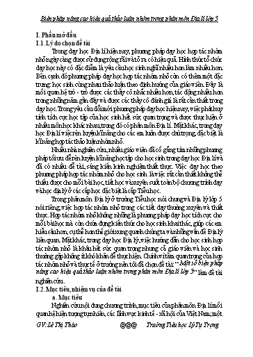 Sáng kiến kinh nghiệm Một số biện pháp nâng cao hiệu quả thảo luận nhóm trong phân môn Địa lí Lớp 5