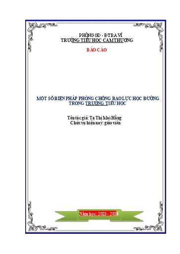 Sáng kiến kinh nghiệm Một số biện pháp phòng chống bạo lực học đường trong Trường Tiểu học