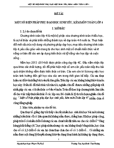Sáng kiến kinh nghiệm Một số biện pháp phụ đạo học sinh yếu, kém môn Toán Lớp 4