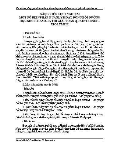 Sáng kiến kinh nghiệm Một số biện pháp quản lí hoạt động bồi dưỡng học sinh tham gia thi giải toán qua Internet - Violympic