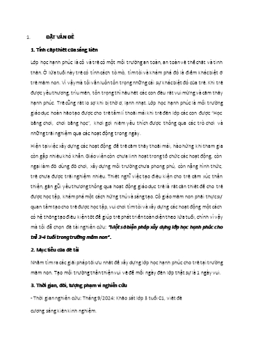 Sáng kiến kinh nghiệm Một số biện pháp xây dựng lớp học hạnh phúc cho trẻ 3-4 tuổi trong trường Mầm non