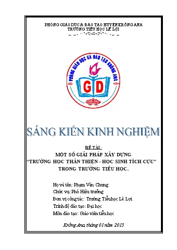 Sáng kiến kinh nghiệm Một số biện pháp xây dựng trường học thân thiện - Học sinh tích cực trong Trường Tiểu học