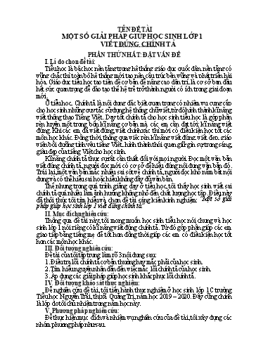 Sáng kiến kinh nghiệm Một số giải pháp giúp học sinh Lớp 1 viết đúng chính tả