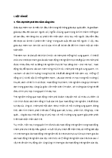Sáng kiến kinh nghiệm Một số giải pháp giúp trẻ 3 - 4 tuổi tích cực trải nghiệm trong hoạt động khám phá ở Trường Mầm non