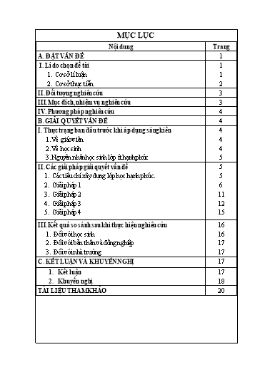 Sáng kiến kinh nghiệm Một số giải pháp xây dựng lớp học hạnh phúc ở trường Tiểu học