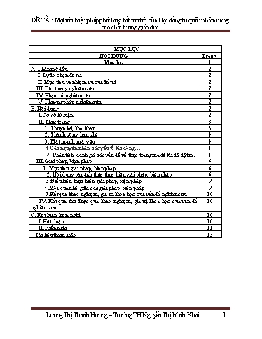 Sáng kiến kinh nghiệm Một vài biện pháp phát huy tốt vai trò của Hội đồng tự quản nhằm nâng cao chất lượng giáo dục
