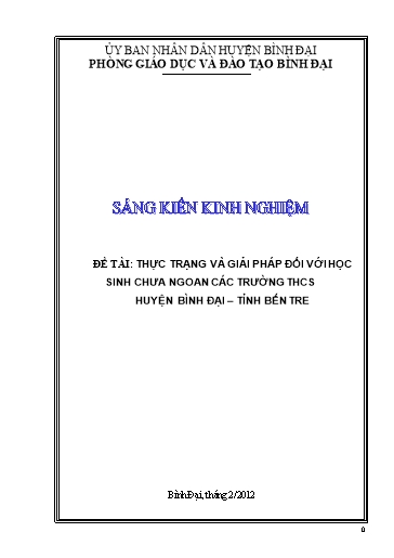 Sáng kiến kinh nghiệm Thực trạng và giải pháp đối với học sinh chưa ngoan các trường Trung học cơ sở huyện Bình Đại, Tỉnh Bến Tre