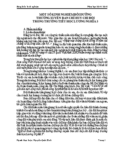 SKKN Một số kinh nghiệm bồi dưỡng thường xuyên ban chỉ huy chi đội trong trường Tiểu học Lương Nghĩa 3