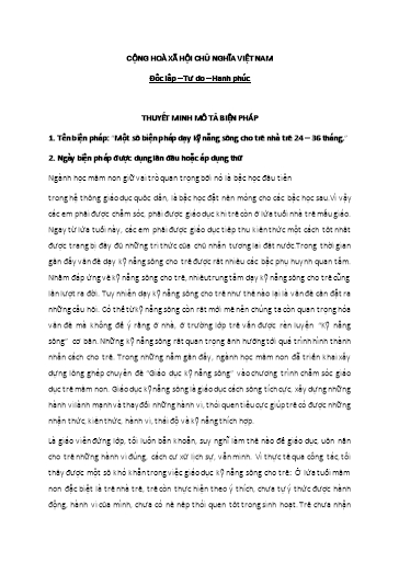 Thuyết minh Sáng kiến Một số biện pháp dạy kỹ năng sống cho trẻ Nhà trẻ 24 – 36 tháng