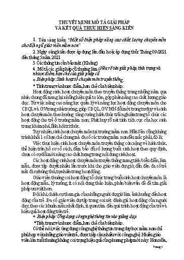 Thuyết minh Sáng kiến Một số biện pháp nâng cao chất lượng chuyên môn cho đội ngũ giáo viên Mầm non