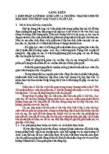 Báo cáo Biện pháp giúp học sinh Lớp 2A trường TH&THCS Phước Hòa học tốt phần giải toán có lời văn