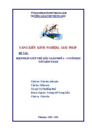 Báo cáo Biện pháp giúp trẻ Mẫu giáo nhỡ 4-5 tuổi học tốt môn Toán