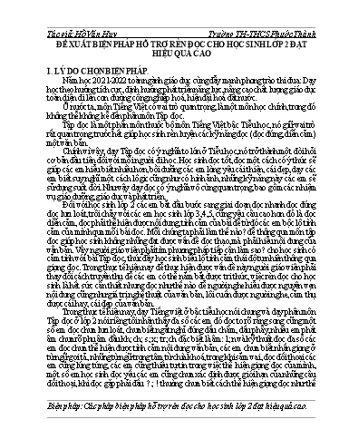 Báo cáo biện pháp Hỗ trợ rèn đọc cho học sinh Lớp 2A đạt hiệu quả cao