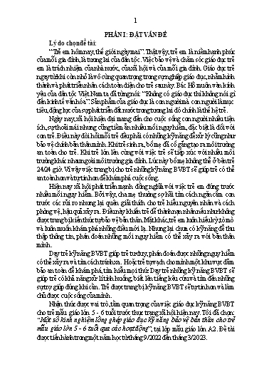 Báo cáo Biện pháp Một số kinh nghiệm lồng ghép giáo dục kỹ năng bảo vệ bản thân cho trẻ Mẫu giáo lớn 5 - 6 tuổi qua các hoạt động