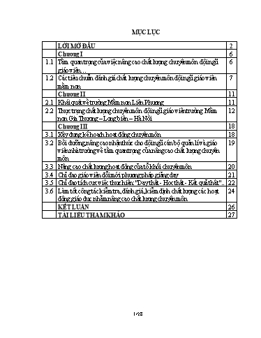 Báo cáo biện pháp Nâng cao chất lượng chuyên môn đội ngũ giáo viên trường Mầm non Gia Thượng
