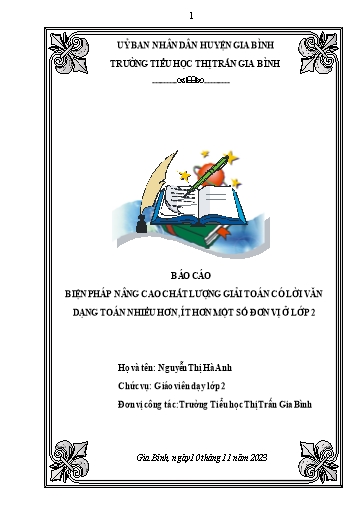 Báo cáo Biện pháp Nâng cao chất lượng giải toán có lời văn dạng nhiều hơn, ít hơn một số đơn vị ở Lớp 2