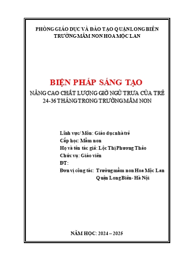 Báo cáo Biện pháp nâng cao chất lượng giờ ngủ cho trẻ 24- 36 tháng tuổi trong trường Mầm Non