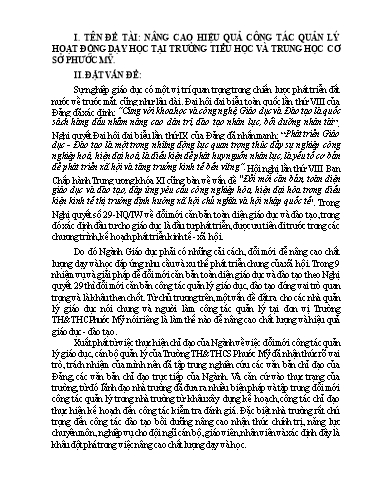 Báo cáo biện pháp Nâng cao hiệu quả công tác quản lý hoạt động dạy học tại Trường TH & THCS Phước Mỹ