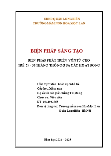 Báo cáo Biện pháp Phát triển vốn từ cho trẻ lứa tuổi 24- 36 tháng thông qua các hoạt động