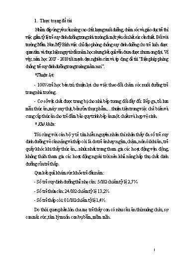 Báo cáo Biện pháp Phòng chống trẻ suy dinh dưỡng trong Trường Mầm Non