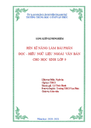 Báo cáo biên pháp Rèn kỹ năng làm bài phần đọc hiểu ngữ liệu ngoài văn bản cho học sinh Lớp 9
