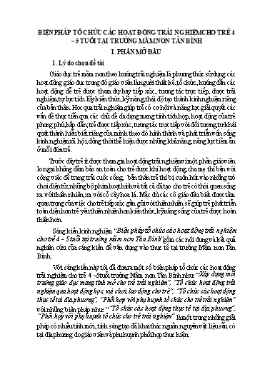 Báo cáo Biện pháp tổ chức các hoạt động trải nghiệm cho trẻ 4 - 5 tuổi tại Trường Mầm Non Tân Bình