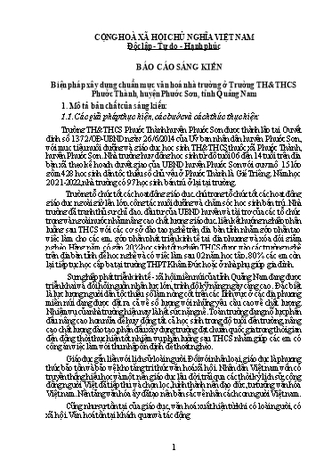 Báo cáo Biện pháp Xây dựng chuẩn mực văn hoá nhà trường ở Trường TH& THCS Phước Thành, huyện Phước Sơn, tỉnh Quảng Nam