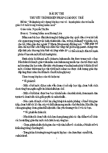 Báo cáo Biện pháp xây dựng lớp học vui vẻ - Hạnh phúc cho trẻ Mẫu giáo 5-6 tuổi trong trường Mầm Non