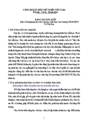 Báo cáo Sáng kiến Một số biện pháp dạy đọc cho học sinh Lớp 2 tại trường TH &THCS Võ Thị Sáu