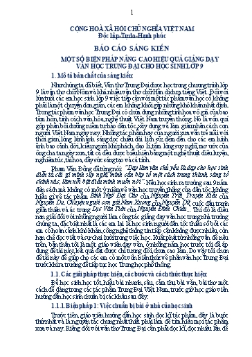 Báo cáo Sáng kiến Một số biện pháp nâng cao hiệu quả giảng dạy Văn học Trung đại cho học sinh Lớp 9