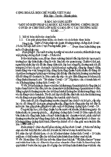 Báo cáo Sáng kiến Một số biện pháp rèn luyện kĩ năng phòng chống dịch Covid -19 cho trẻ Lớp MG Lớn C tại Trường Mẫu giáo