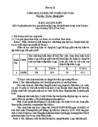 Báo cáo sáng kiến Một số giải pháp dạy học qua phần mềm Logo đạt hiệu quả trong Tin học Lớp 4 trường TH Lê Văn Tám