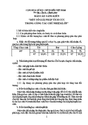 Báo cáo Sáng kiến Một số giải pháp tích cực trong công tác chủ nhiệm lớp