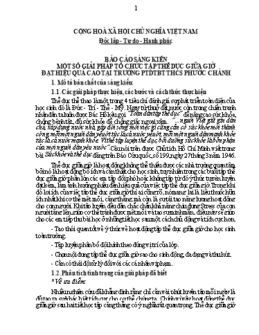 Báo cáo Sáng kiến Một số giải pháp tổ chức tập thể dục giữa giờ đạt hiệu quả cao tại trường PTDTBT THCS Phước Chánh