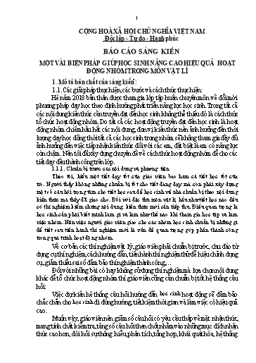 Báo cáo Sáng kiến Một vài biện pháp giúp học sinh nâng cao hiệu quả hoạt động nhóm trong môn Vật Lí