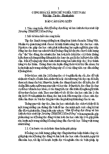 Báo cáo Sáng kiến Rèn kỹ năng đọc đúng và lưu loát cho học sinh Lớp 2 trường TH&THCS Kim Đồng