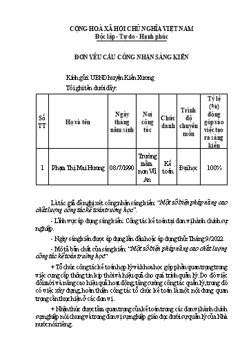 Báo cáo SKKN Một số biện pháp nâng cao chất lượng công tác kế toán trường học