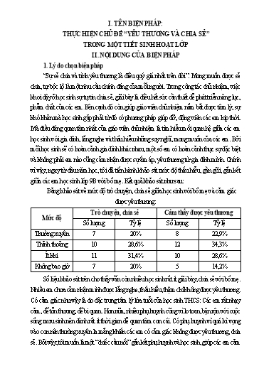 Biện pháp Thực hiện chủ đề Yêu thương và chia sẻ trong một tiết sinh hoạt lớp