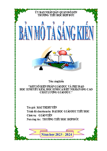 Đơn công nhận SKKN Một số biện pháp giáo dục và phụ đạo học sinh yếu kém, học sinh cá biệt nhằm nâng cao chất lượng giáo dục