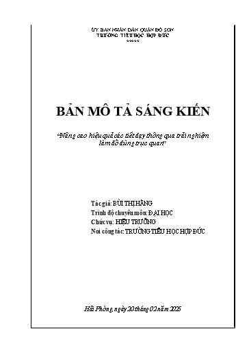 Mô tả Sáng kiến Nâng cao hiệu quả các tiết dạy thông qua trải nghiệm làm đồ dùng trực quan