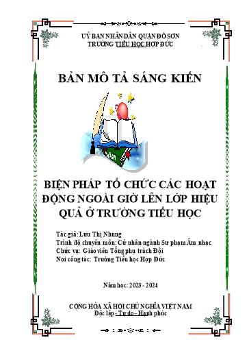 Mô tả SKKN Biện pháp tổ chức các hoạt động ngoài giờ lên lớp hiệu quả ở trường Tiểu học