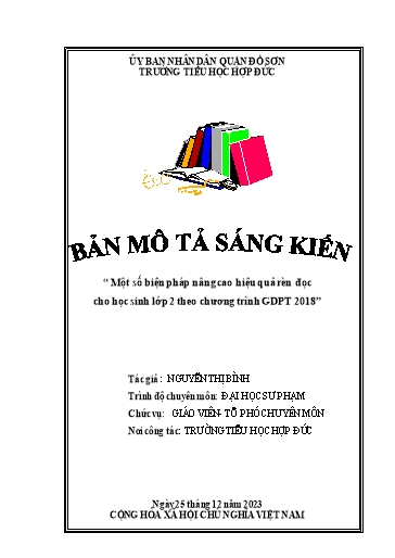 Mô tả SKKN Một số biện pháp nâng cao hiệu quả rèn đọc cho học sinh Lớp 2 theo chương trình GDPT 2018