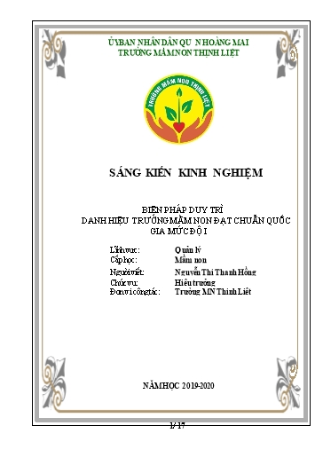 Sáng kiến kinh nghiệm Biện pháp duy trì danh hiệu Trường Mầm non đạt chuẩn Quốc gia mức độ I