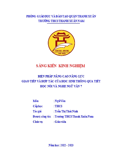 Sáng kiến kinh nghiệm Biện pháp nâng cao năng lực giao tiếp và hợp tác của học sinh thông qua tiết học Nói và nghe Ngữ văn 7