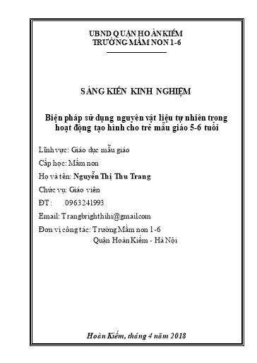 Sáng kiến kinh nghiệm Biện pháp sử dụng nguyên vật liệu tự nhiên trong hoạt động tạo hình cho trẻ Mẫu giáo 5-6 tuổi