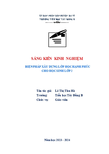 Sáng kiến kinh nghiệm Biện pháp xây dựng lớp học hạnh phúc cho học sinh Lớp 2